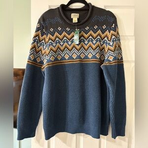 LL Bean Fair Isle Roll Neck Knit Sweater Organic Cotton Size XL NWT